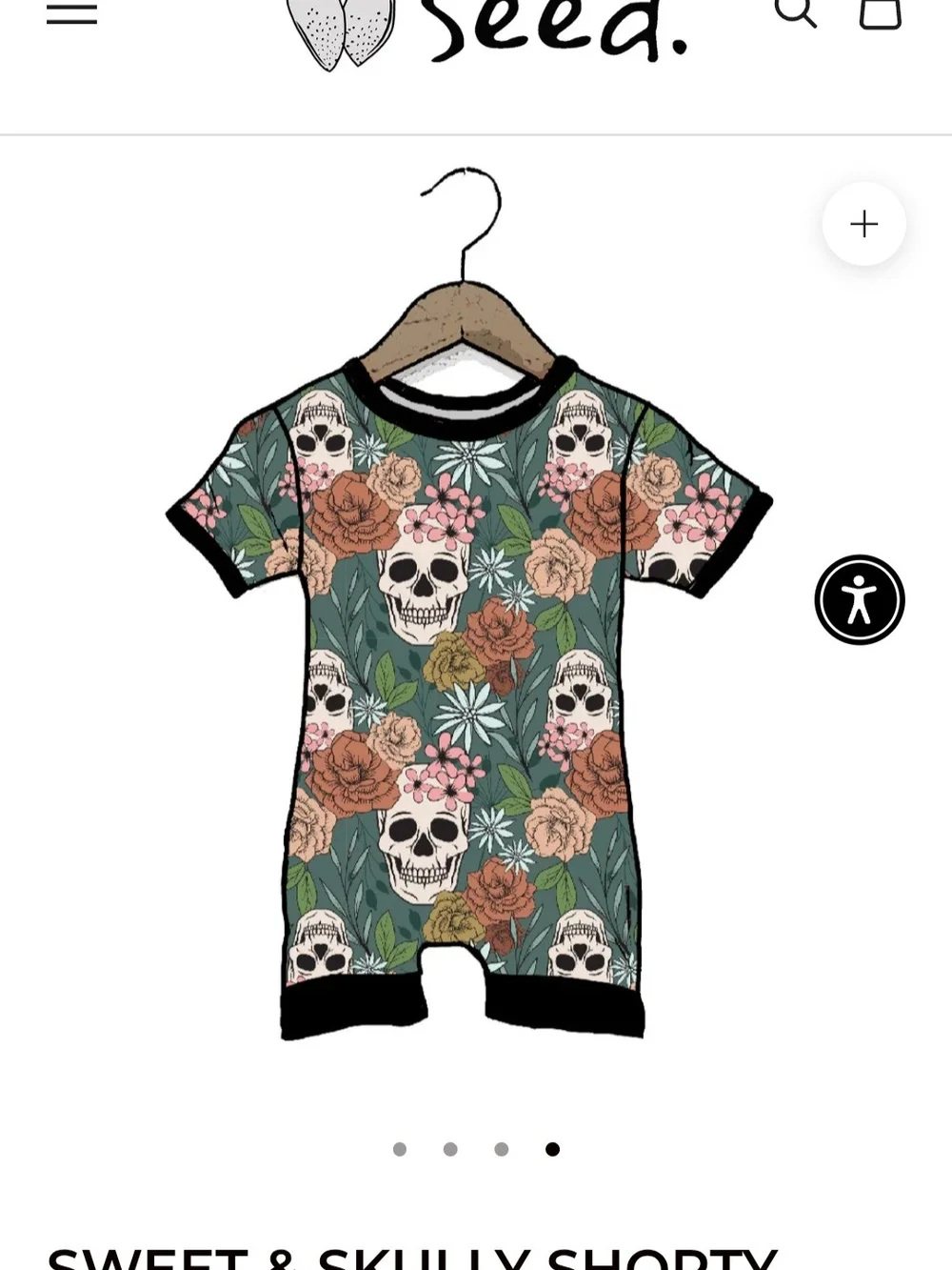 The Simple Seed Bamboo Kids Sweet Skully Short Romper Viscose Floral Skull 12/14